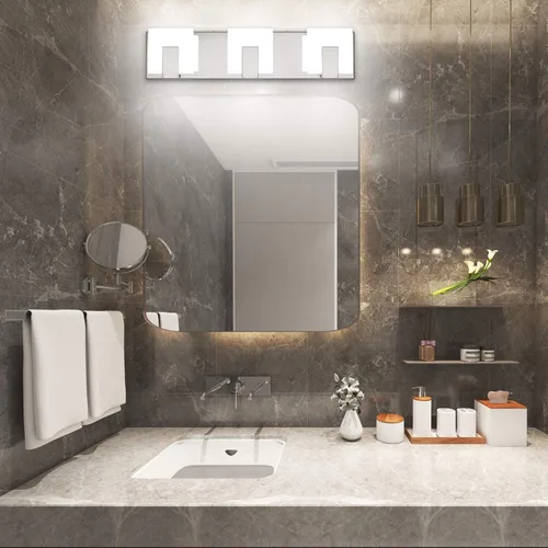 Vista 2 de Aipsun Moderna lámpara LED de tocador para baño, acrílico blanco esmerilado, arriba y abajo, accesorios de pared sobre espejo