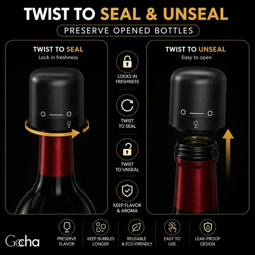 Vista 3 de GOCHA Tapón de vino al vacío, conservador de vino al vacío integrado, sellador universal de botellas de vino, parte superior giratoria de silicona
