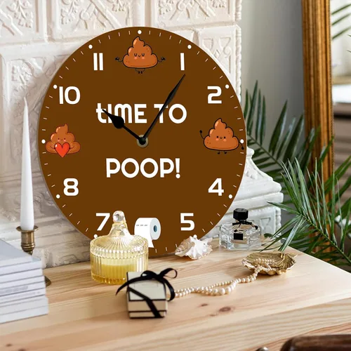 Vista 3 de Funny Poop Barthroom - Reloj de pared de madera de 10 pulgadas, funciona con pilas, reloj de pared sin tictac, hora de hacer popa, relojes de pared