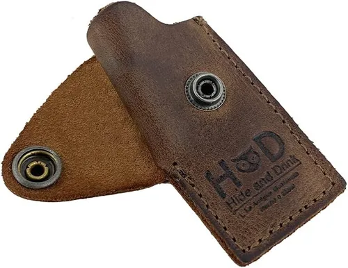Vista 3 de Hide & Drink, Funda protectora para encendedor de cuero rústico hecha a mano (marrón borbon)