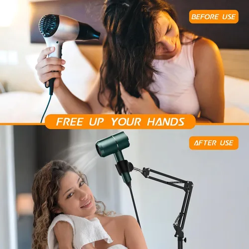 Vista 2 de Soporte para Secador de Pelo, Altura Ajustable de 1.68M, Soporte para Secador de Manos Libres con Base Pesada, Rotación de 360 Grados, Funciona