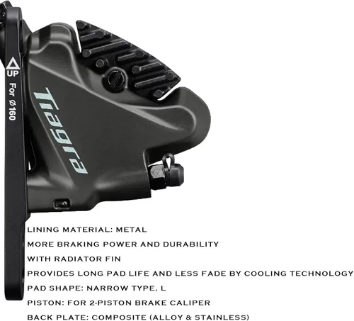Vista 2 de L03A Pastillas de freno de metal con aleta de refrigeración, compatibles con Shimano DEORE XT M8100, SLX M7100, DURA-ACE R9150, ULTEGRA R8050