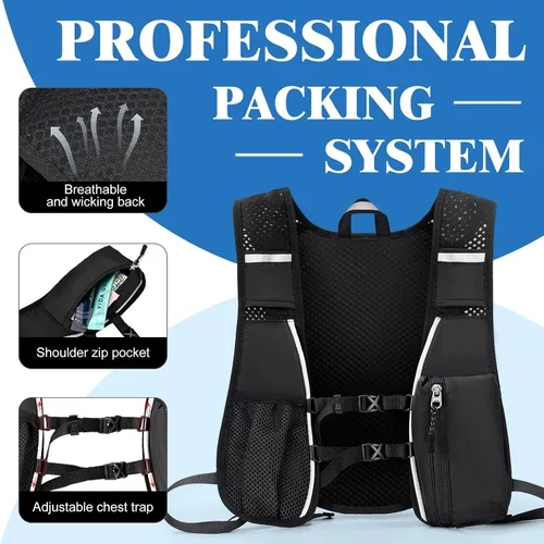 Vista 4 de Mochila de Hidratación con Bolsa de Agua de 2 L, Chaleco Ligero y Transpirable para Correr para Hombre, Paquete de Agua Ajustable con Correas