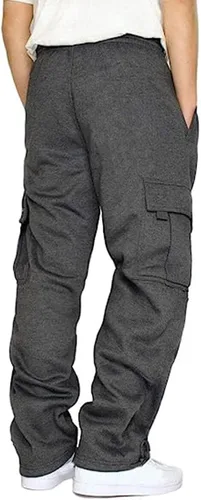 Vista 2 de NOVASGAFF Pantalones cargo de forro polar para hombre, con cordón, holgados, holgados, pantalones deportivos con parte inferior abierta con bolsillos