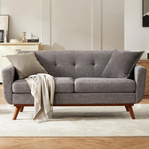 Vista 12 de Kingfun Juegos de muebles de sala de estar, estándar y otomano, sofás de decoración moderna de mediados de siglo, muebles tapizados con botones Beige