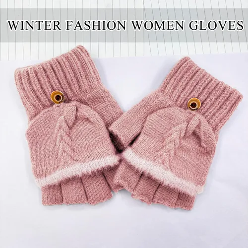 Vista 34 de Beurlike Guantes de invierno para mujer, de lana cálida, a prueba de viento, convertibles, sin dedos