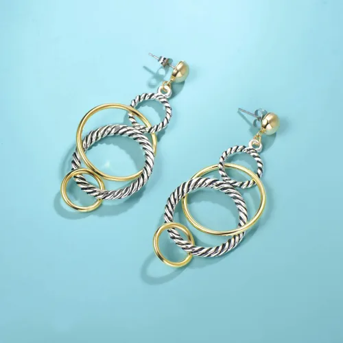 Vista 2 de UNY - Aretes colgantes inspirados en la marca, joyería de varios aros trenzados, alambre trenzado de 2 tonos, regalo de Navidad