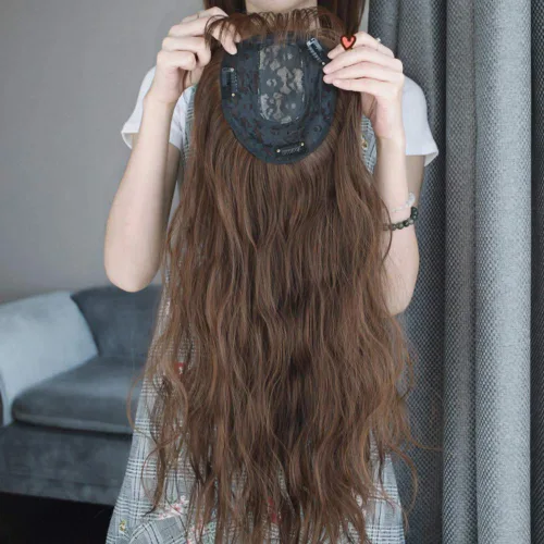 Vista 5 de Pieza de repuesto para la frente del cabello de 6 x 6 pulgadas con clip en suplemento ondulado suelto con flecos delgados para cabello fino