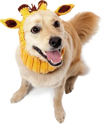 Vista 11 de Zoo Snoods Vestido de Jirafa - Redecilla tejida para perros con cubreorejas para mascotas, cubierta cálida para el cuello para Halloween e invierno