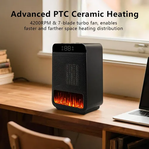Vista 4 de Calentadores eléctricos portátiles para uso en interiores, calentador de espacio de cerámica con termostato, pantalla remota y digital, temporizador