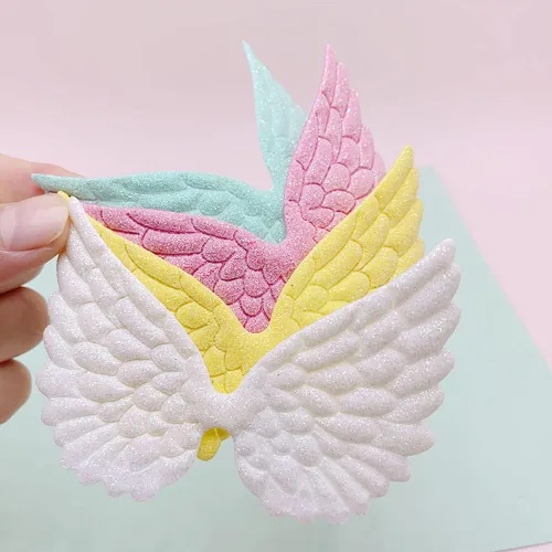 Vista 2 de GSHLLO 30 parches de alas de ángel con purpurina, apliques bordados, adornos de tela, adornos para manualidades, costura