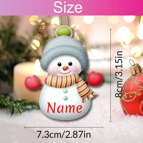 Vista 2 de 7 adornos de Navidad personalizados de muñeco de nieve 2023 con nombres, árbol de Navidad, decoración colgante de madera, familia de 2, 3, 4, 5, 6