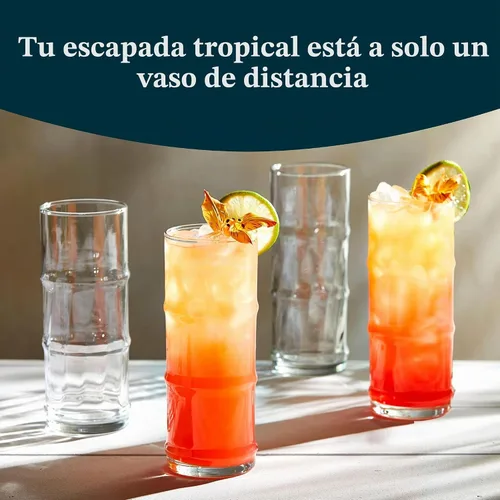 Vista 2 de Libbey Tiki Bamboo Highball - Juego de 4 vasos de cóctel icónicos de 16 onzas de alto, vasos modernos de vidrio para patio trasero y fiestas