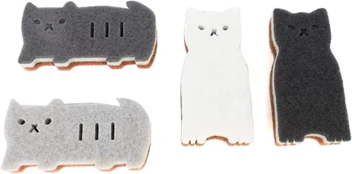 Vista 7 de Esponjas de cocina reutilizables, esponja de plato con forma de gato para lavar platos, esponjas antiarañazos para lavar platos, esponja