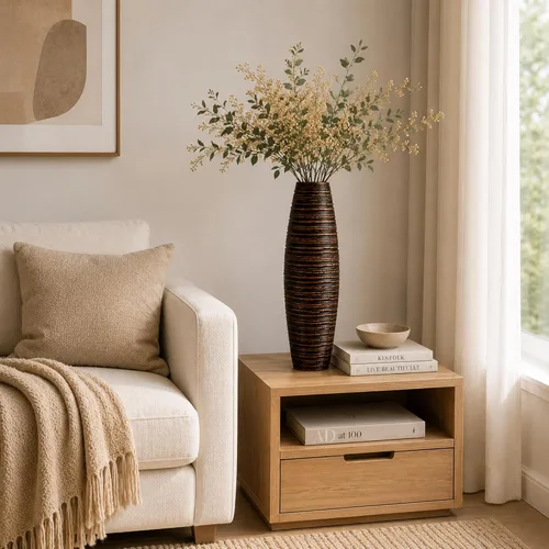 Vista 8 de Leewadee - Florero de piso marrón para hierba de pampas, florero grande para decoración del hogar, 13 pulgadas, resina Deco Vase for sideboard &