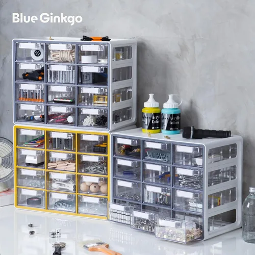 Vista 7 de Blue Ginkgo Gabinete grande de 12 cajones, organizador transparente apilable para hardware, cuentas, ladrillos de plástico, oficina y almacenamiento