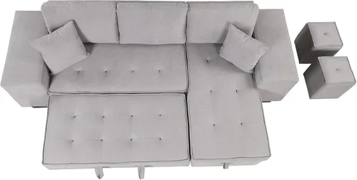 Vista 8 de Merax Sofá cama en forma de L de 104.5 pulgadas, sofá cama modular reversible de 3 plazas con cama extraíble, sofá cama de almacenamiento y 2 Gris