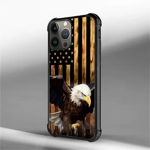 Vista 264 de Funda compatible con iPhone 8, a prueba de golpes, antiarañazos, bandera de ciervos de cola blanca de grano de madera estadounidense