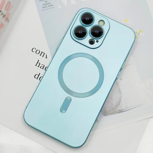 Vista 4 de ankofave Funda magnética para iPhone 13 Pro Max para mujer, diseño lujoso mate de aspecto metálico suave con protector de lente de cámara Azul