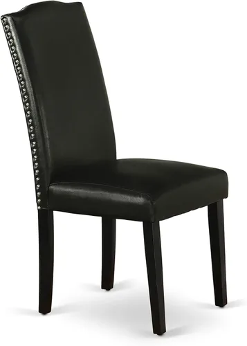 Vista 6 de East West Furniture SHEN3-BLK-69 - Juego de mesa de cocina de 3 piezas contiene una mesa de comedor redonda con pedestal y 2 sillas de comedor