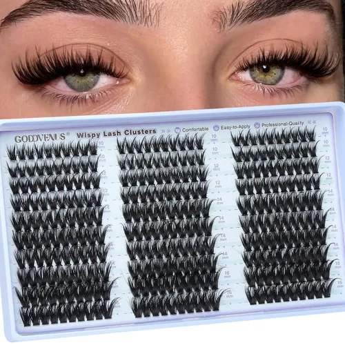 Vista 11 de Goddvenus Manga Lash Racimos de 12-0.551-0.630 in Natural Wispy Fairy Racimos de pestañas 144 extensiones de pestañas en racimo mullidas Anime