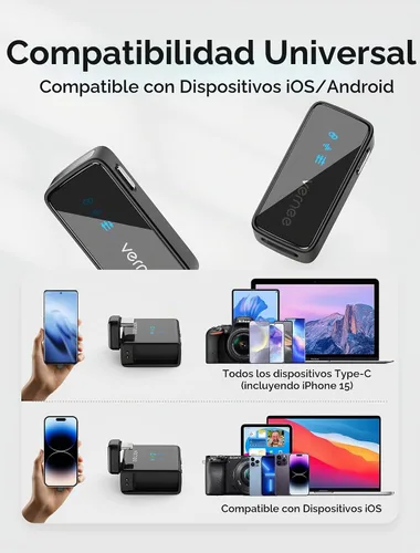 Vista 6 de vernee Micrófono Lavalier inalámbrico para iPhone 16 15, Android, tableta, PC, mini micrófono de 3 niveles con reducción de ruido AI, micrófono