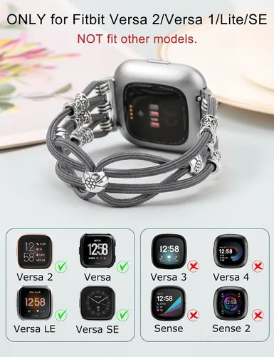 Vista 5 de TOYOUTHS Beaded Bracelet Band Compatible with Fitbit Versa 2/Fitbit Versa Bands Women, Boho Soft Elastic Stretchy Nylon Braided Strap Fancy Charms