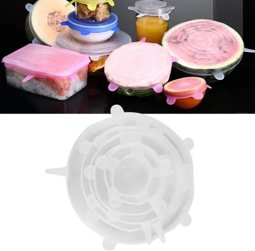 Vista 4 de Cubierta fresca, cubierta de tazón, tapa de alimentos, cubierta de microondas, 6 piezas, reutilizable para el hogar