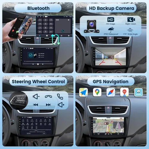 Vista 6 de podofo Radio de coche 2G+64G para Suzuki Swift 2011 2012 2013 2014 2015, estéreo inalámbrico Apple Carplay Android Auto, pantalla táctil IPS de 9