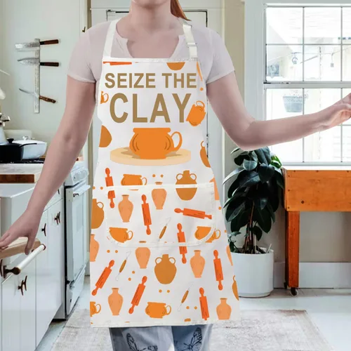 Vista 5 de Gzrlyf Seize The Clay Pottery - Delantal de cerámica para artistas, regalo para maestros y amantes de la cerámica
