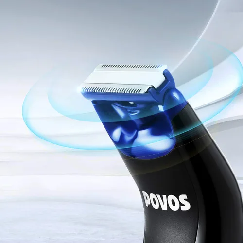 Vista 2 de POVOS Recortadora de barba de una hoja, afeitadora eléctrica bidireccional para depilación facial y corporal, kit de peluquería impermeable