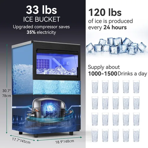 Vista 6 de YITAHOME Máquina para hacer hielo de 100 libras, máquina de hielo comercial bajo encimera, certificado ETL y DOE, grandes máquinas de hielo