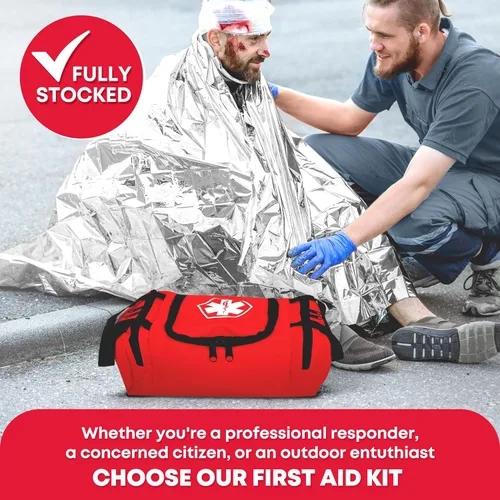 Vista 2 de Ever Ready First Aid EMS First Responder Kit de primeros auxilios para trauma completamente abastecido - Rojo