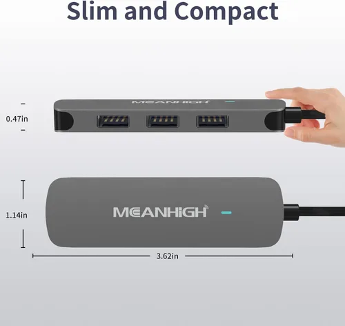 Vista 4 de Hub USB 4 puertos, adaptador portátil con divisor USB A 3.0 múltiple 2.0 para laptop, mini extensor USB Plug and Play para PC, unidad flash, disco