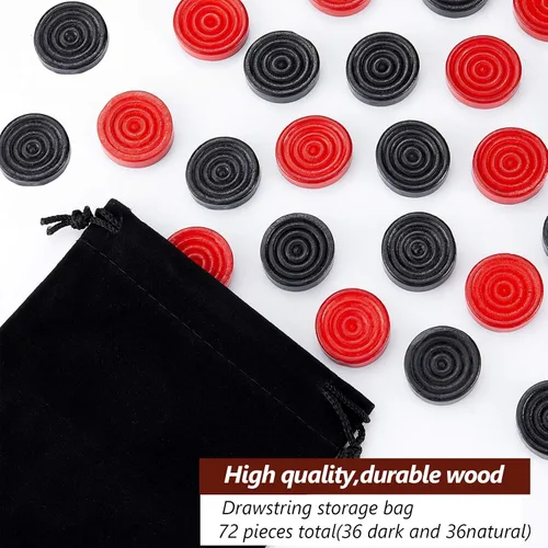 Vista 3 de Skylety 72 piezas de damas de madera de 1.06 pulgadas, solo apilables, en bolsa de almacenamiento con cordón para Backgammon (rojo, negro)
