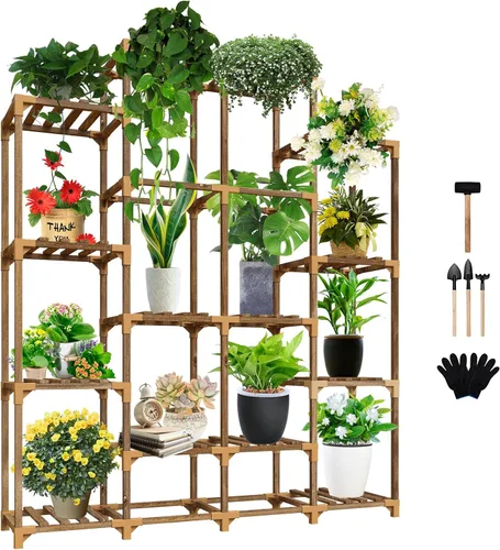 Vista 9 de Uneedem Soporte para plantas para interiores y exteriores, estante alto para múltiples plantas, 10 niveles, 11 macetas, estante grande para plantas