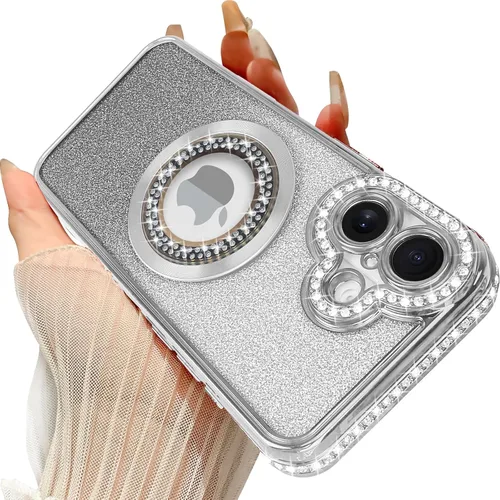 Vista 10 de Losin Funda magnética compatible con iPhone 15 Pro Max con purpurina compatible con MagSafe Funda de lujo con diamantes de imitación con logotipo
