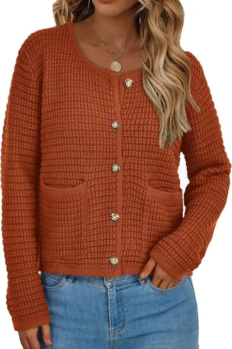 Vista 3 de PRETTYGARDEN Suéteres tipo cárdigan con frente abierto para mujer, con botones, manga larga, casual, lindas, de punto, con bolsillos