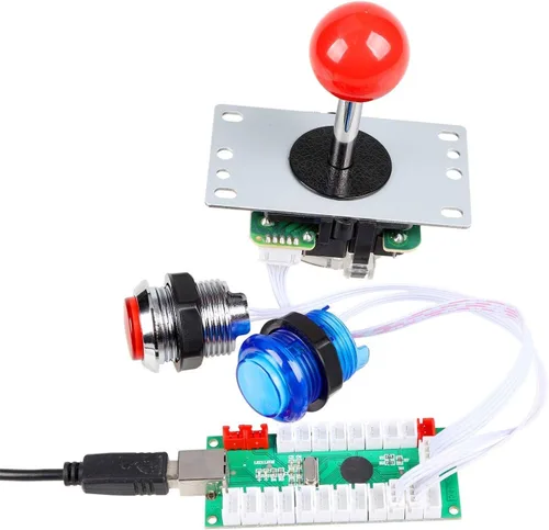 Vista 5 de DCI Hombre Zero Delay codificador de USB para juegos de pc rojo Joystick + 10x LED iluminado Empujar botones para Arcade Joystick bricolaje kits