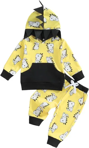 Vista 33 de Conjunto de ropa de otoño e invierno para bebé y niño, sudadera larga con capucha y pantalones para niños pequeños, 6, 12, 18, 24 meses, 2T Adorable