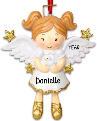 Vista 14 de Adorno de ángel personalizado 2025 – Adorno de ángel bebé rubio para niño, reloj de halo dorado, adornos de Navidad para bebé para alas de árbol