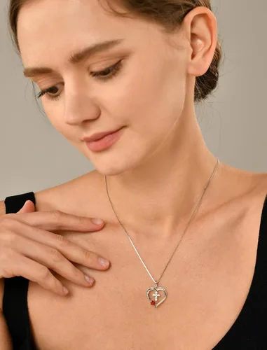 Vista 3 de YL Collar de cruz de corazón para mujer, plata de ley 925, colgante de piedra natal de Dios en mi corazón, joyería