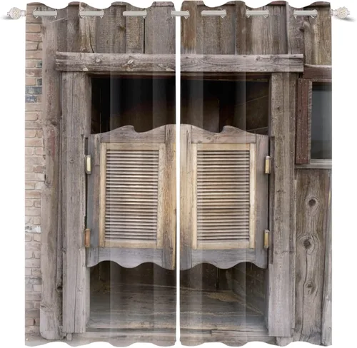 Vista 58 de Cortinas rústicas para ventana de puerta de granero, puerta de madera gris, puerta de garaje, tratamiento de ventana para sala de estar, dormitorio