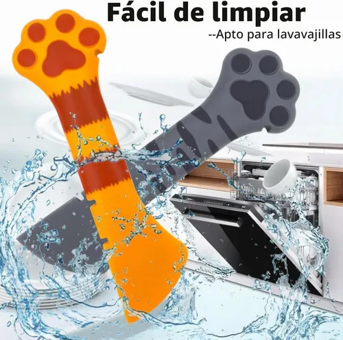 Vista 5 de Joyinjojo 2 Pack Cuchara para Comida de Perro y Gato, Linda Cuchara Abrelatas de Silicona con Forma de Pata de Mascota para Comida Húmeda y Enlatada