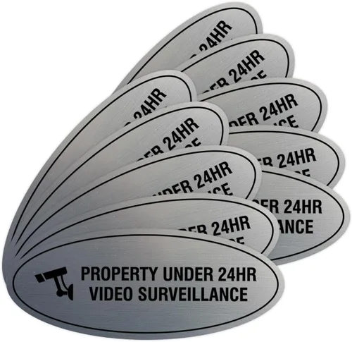 Vista 32 de Cartel de vigilancia oval PROPERTY UNDER 24HR - Negro - Pequeño (1 paquete)