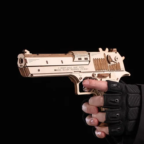 Vista 7 de MU Rompecabezas de madera 3D para adultos, kit de modelo de construcción de madera de águila del desierto, juguete de madera rompecabezas pistola
