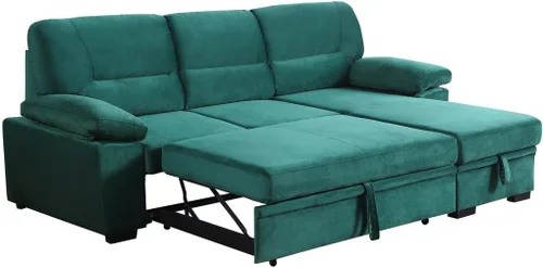 Vista 4 de Kipling - Sofá seccional reversible de tela de terciopelo verde