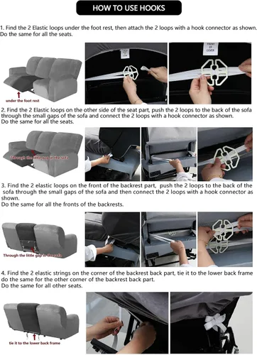 Vista 8 de ULTICOR Fundas de terciopelo para sofá reclinable de 8 piezas, fundas elásticas para sofá reclinable de 3 cojines, fundas para muebles, fundas