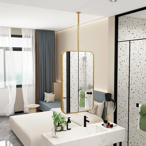 Vista 6 de Espejo rectangular cuadrado montado en el techo, moderno espejo de maquillaje de baño, transparente y práctico para dormitorio, sala de estar