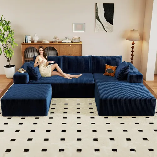 Vista 50 de Lakifun Sofá en Forma de L de 107" con Otomana, Seccional Modular Moderno Sofá Cómodo en Forma de U Nube, Asiento Profundo, Chaise Longue Cama